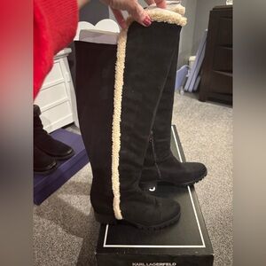 Karl Lagerfeld Black and Cream Over the Knee Boots